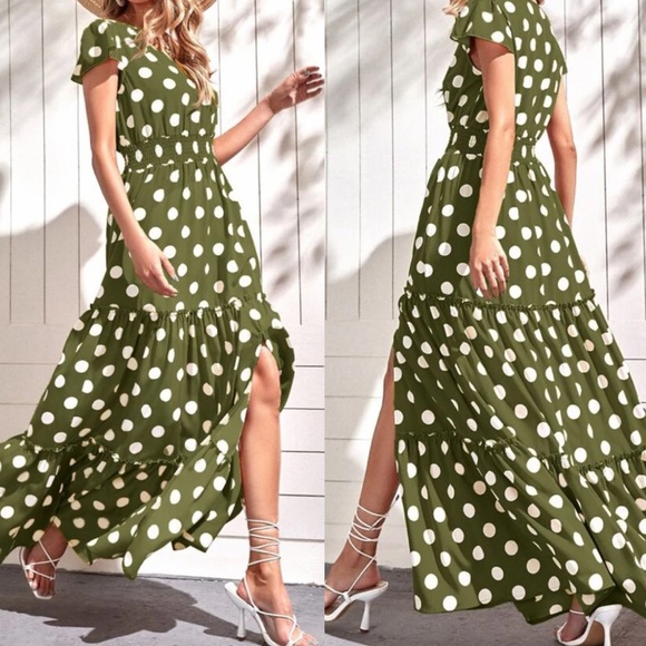 Boho polka dot split thigh maxi dress - Picture 11 of 13